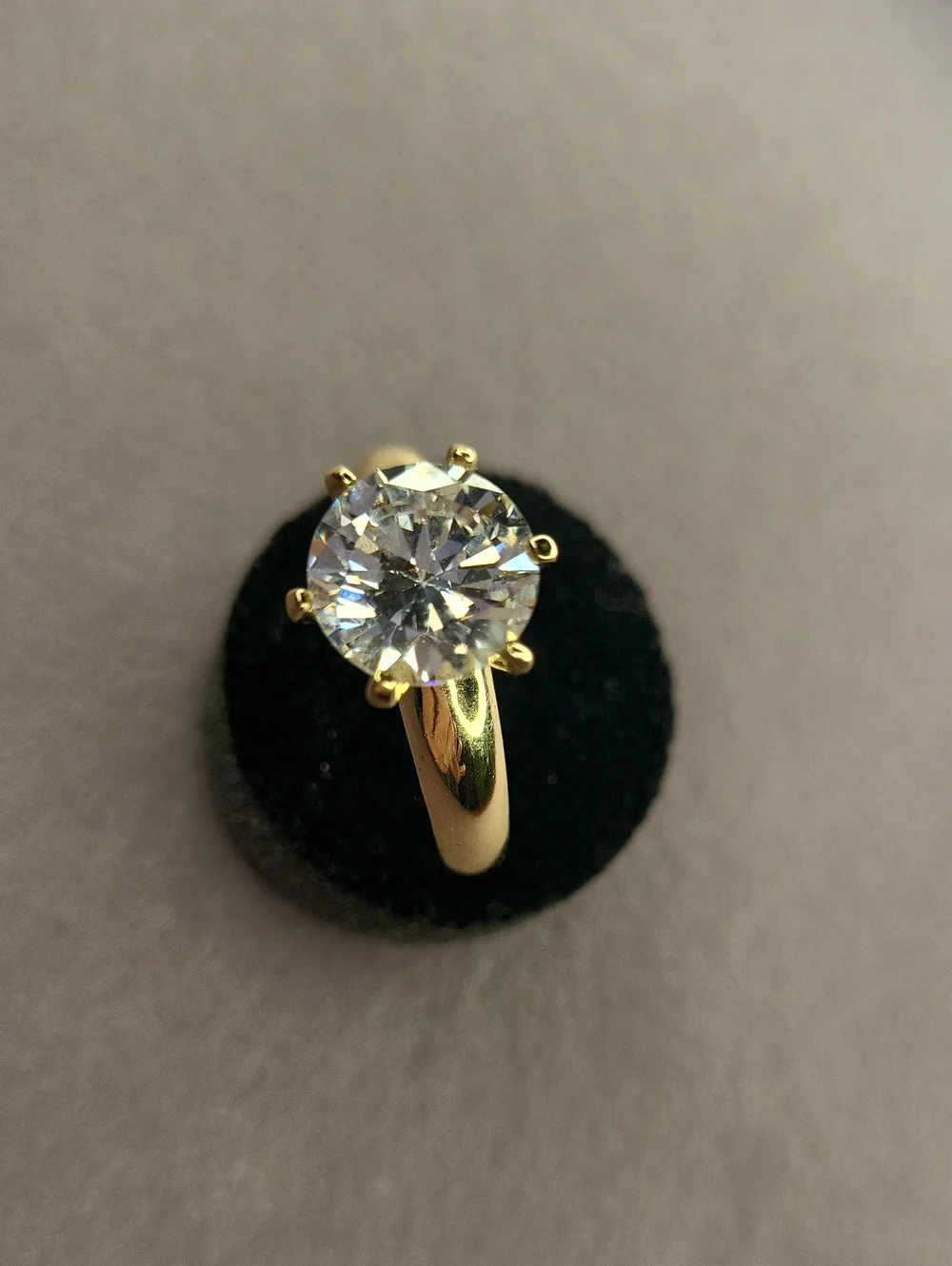 Gold Tone Solitaire Round CZ Engagement Ring